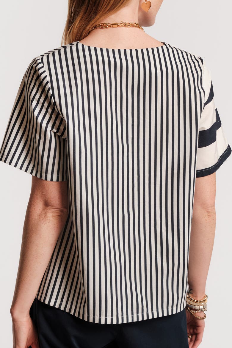 Schooner Top Nautical Stripe, Alternate, color, Navy/Oyster