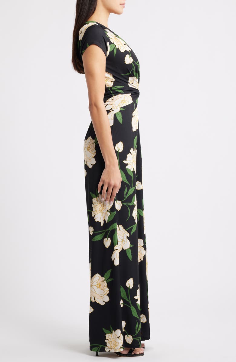 Vince Camuto Floral Twist Front Wide Leg Jumpsuit, Alternate, color, Black Multi
