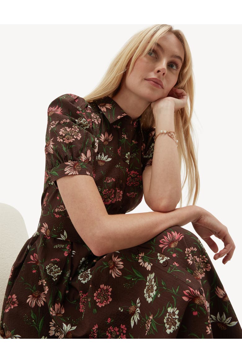 Hester Floral Embroidered Shirt Dress, Alternate, color, Brownmulti