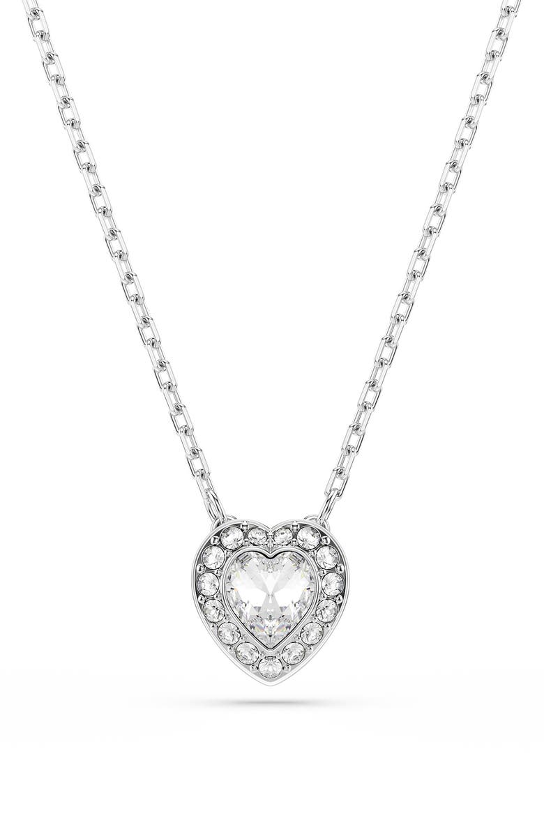 Swarovski x Ariana Grande Angelic Crystal Heart Halo Pendant Necklace, Main, color, White/ Silver