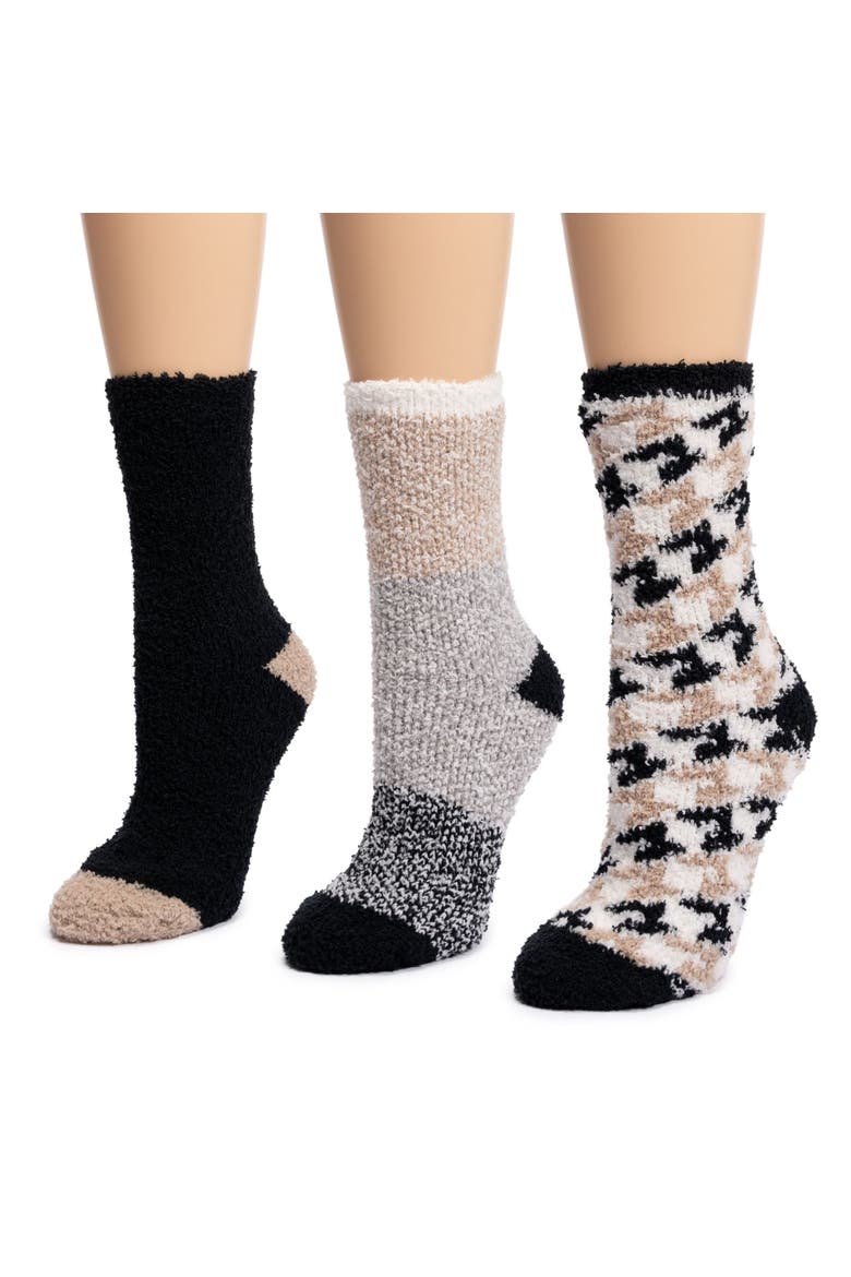 Women's 3 Pair Pack Crew Cozy Socks, Alternate, color, Black/Neutral
