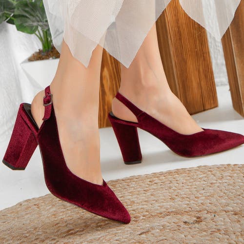 Forever & Always Shoes Women's Red Emma - Burgundy Velvet Slingback Heels In Burgundy