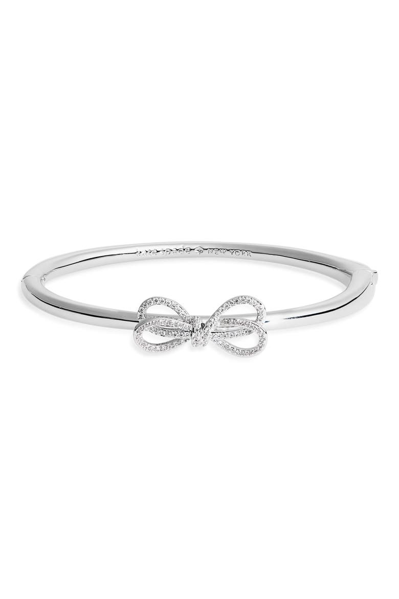 pavé bow meets girl bangle bracelet, Main, color, CLEAR/SILVER