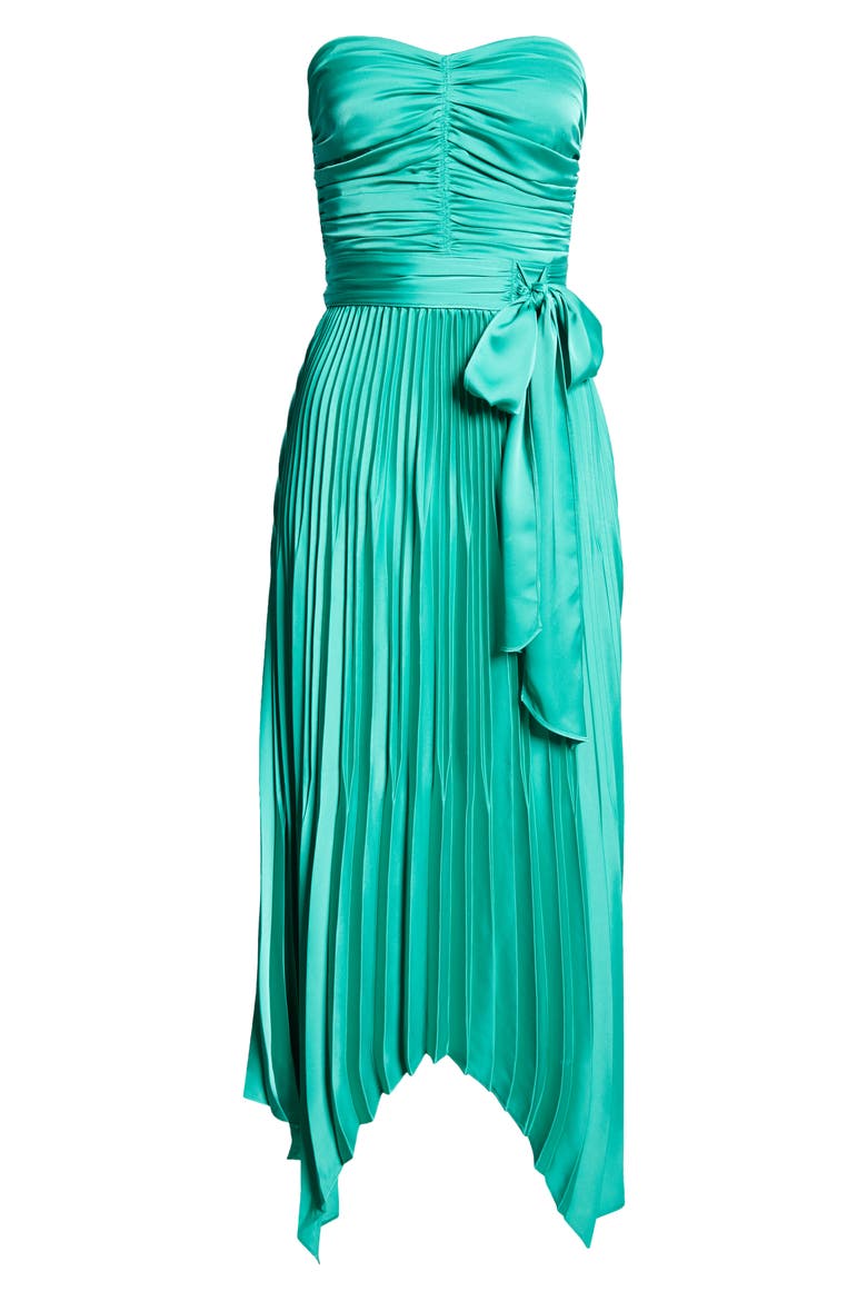 Fernanda Ruched Pleated Strapless Maxi Dress, Alternate, color, SEA GREEN