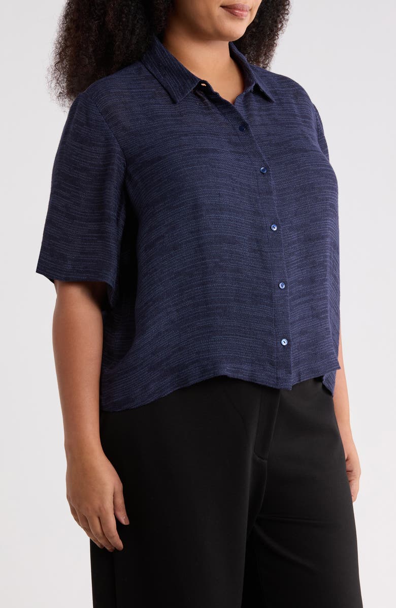 Eileen Fisher Classic Collar Elbow Sleeve Organic Linen Blend Button-Up Shirt, Alternate, color, Ink