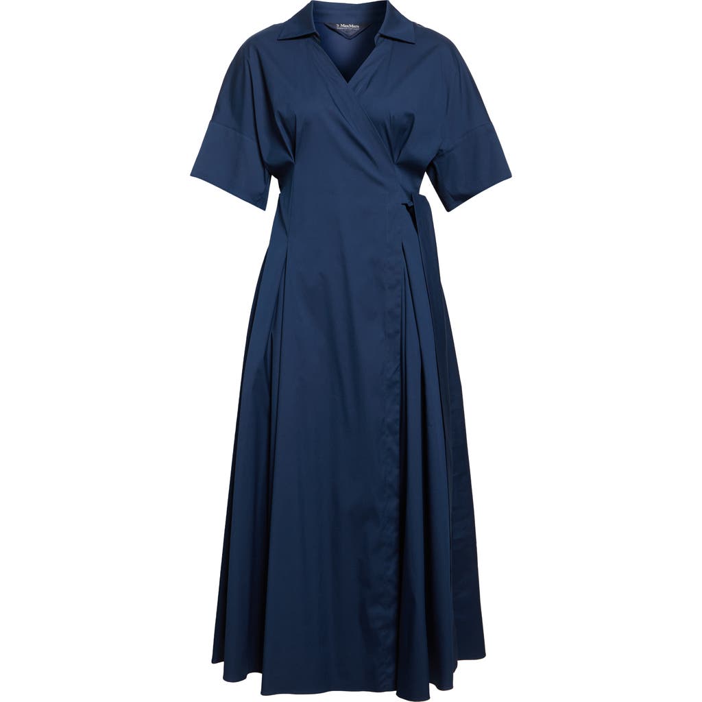 Max Mara Sarah Stretch Poplin Wrap Shirtdress In Cornflower Blue