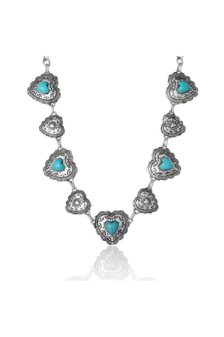 Turquoise Concho Statement Necklace, Antique Silver-Tone, Main, color, Turquoise,Silver
