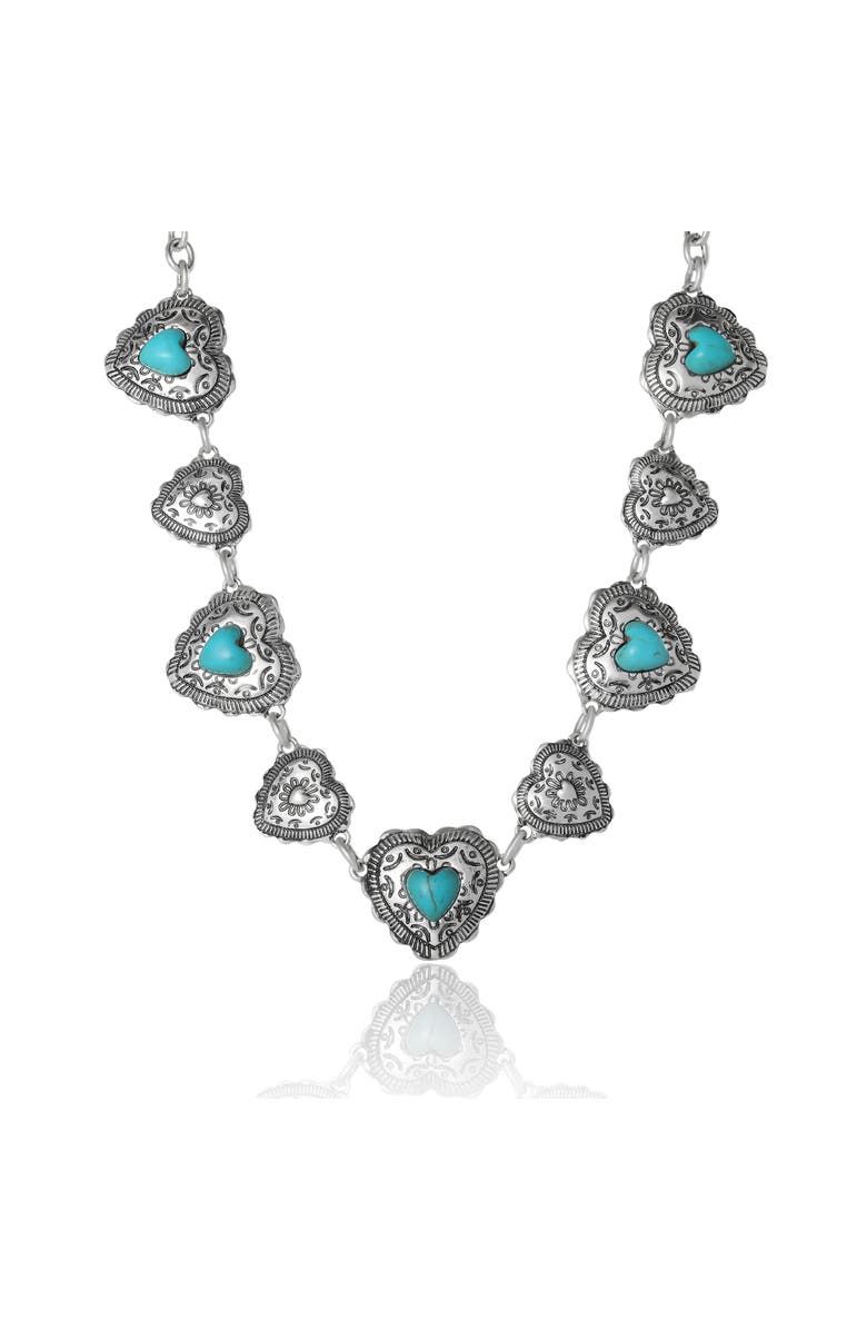 Jessica Simpson Turquoise Concho Statement Necklace, Antique Silver-Tone, Main, color, Turquoise,Silver