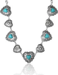 Jessica Simpson Turquoise Concho Statement Necklace, Antique Silver-Tone