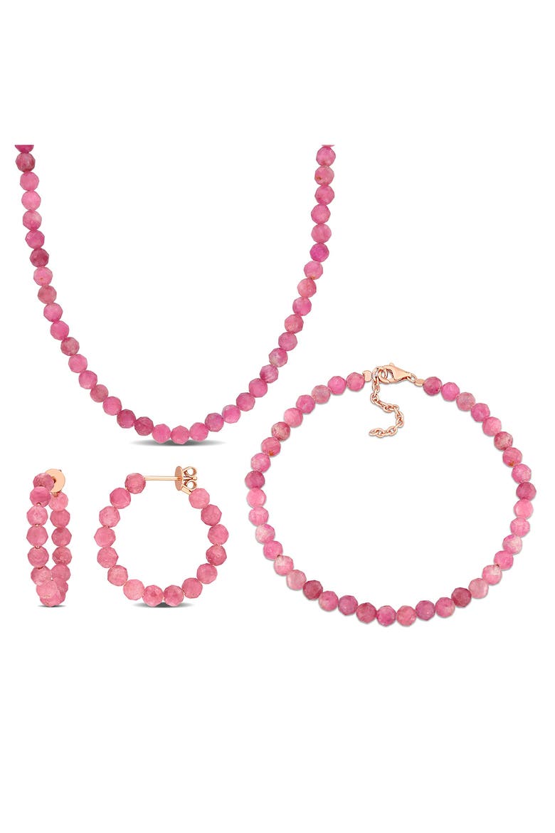Pink Tourmaline Beaded Earrings, Bracelet & Necklace Set, Main, color, PINK