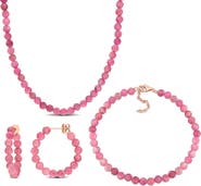 DELMAR Pink Tourmaline Beaded Earrings, Bracelet & Necklace Set