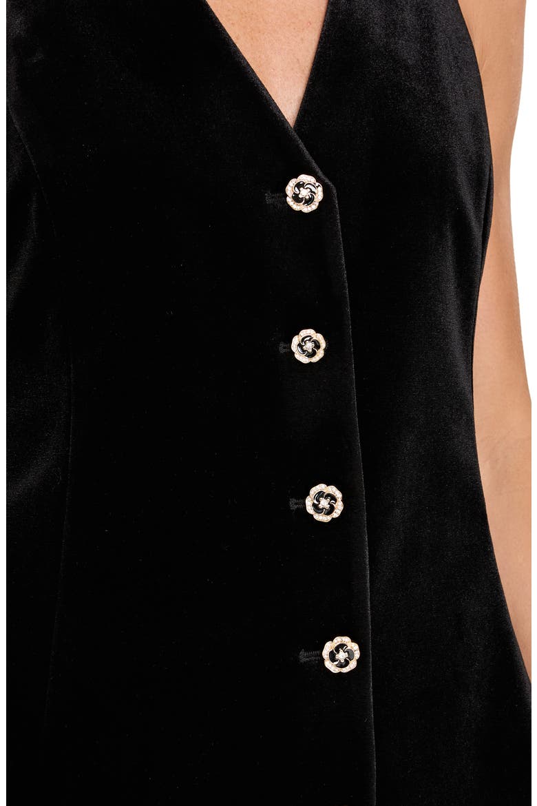 Velvet Embellished Button Vest, Alternate, color, BLACK