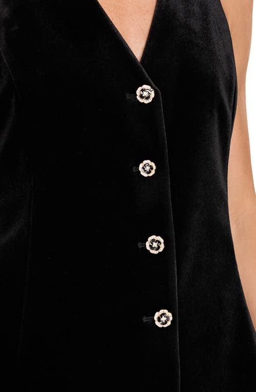 Tahari Asl Velvet Embellished Button Vest In Black