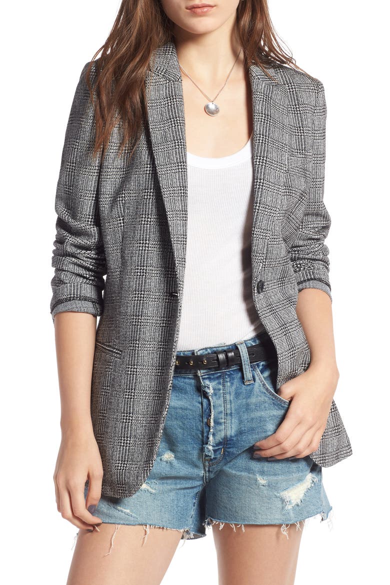 Glen Plaid Blazer, Main, color, BLACK WHITE GLEN PLAID