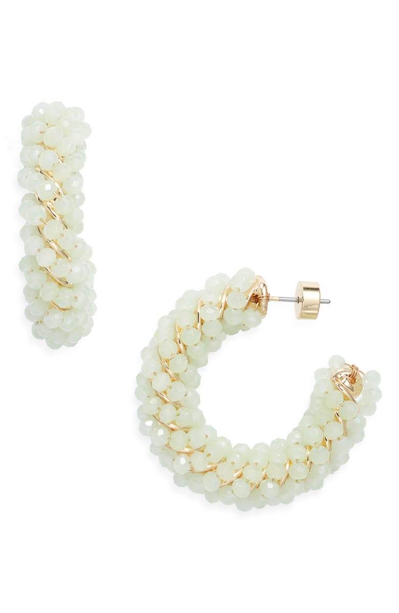 Nordstrom Beaded Huggie Hoop Earrings, Main, color, Mint- Gold