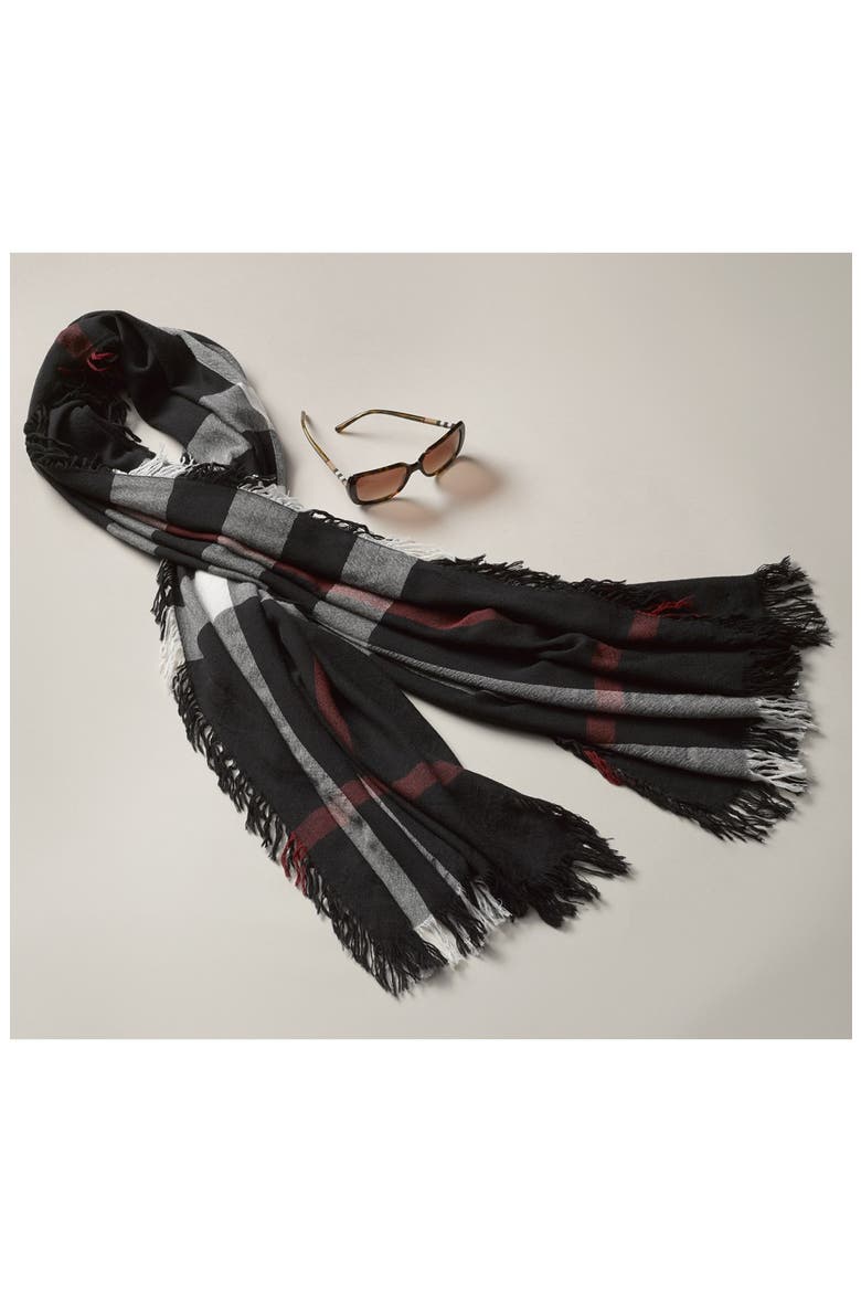 Check Merino Wool Scarf (Nordstrom Exclusive), Alternate, color, BLACK