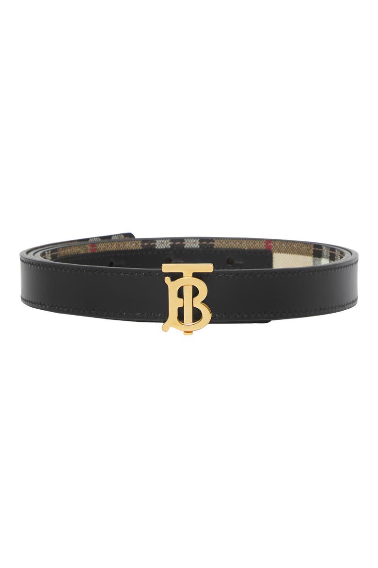 TB 20 Reversible Check & Leather Belt, Alternate, color, BEIGE/ BLACK/ GOLD