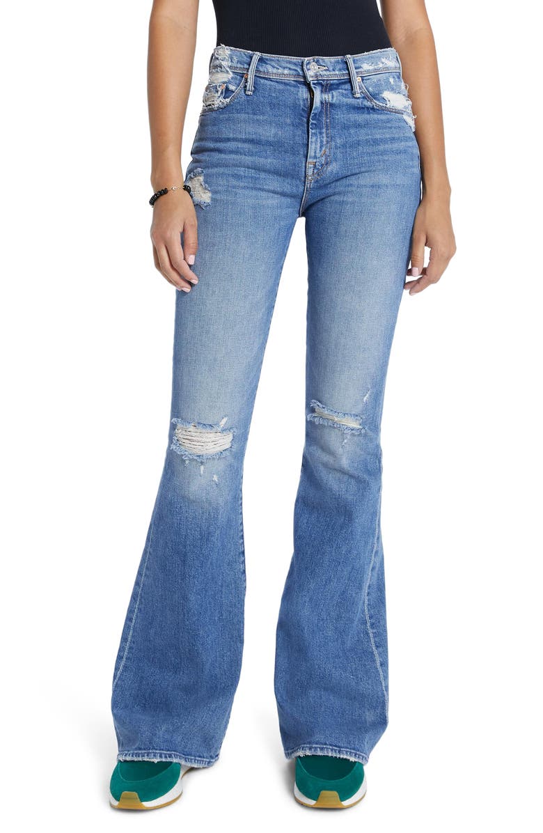 MOTHER The Super Cruiser Ripped High Waist Flare Jeans, Main, color,
