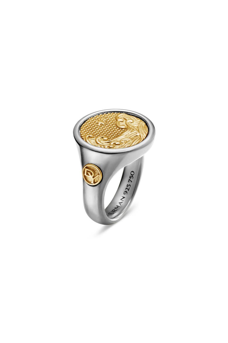Water & Fire Duality Signet Ring in Sterling Silver with 18K Yellow Gold, Alternate, color, STERLING SILVER W/ 18K GOLD