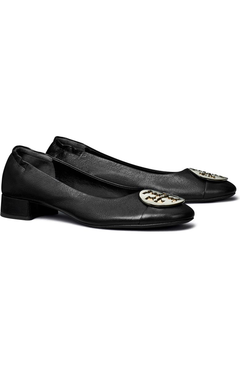 Tory Burch Claire Cap Toe Ballet Flat, Main, color, Perfect Black / Gold / Silver