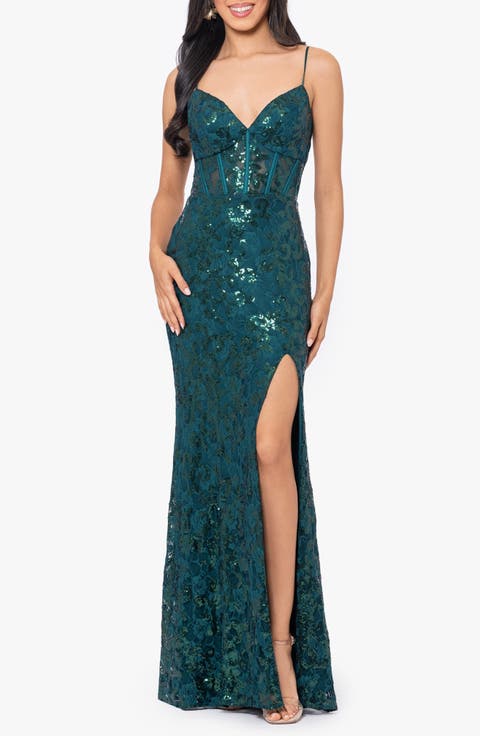 Sequin Tapestry Sheath Gown