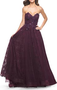 La Femme A-Line Gown with Lace Lining and Beaded Embellishments