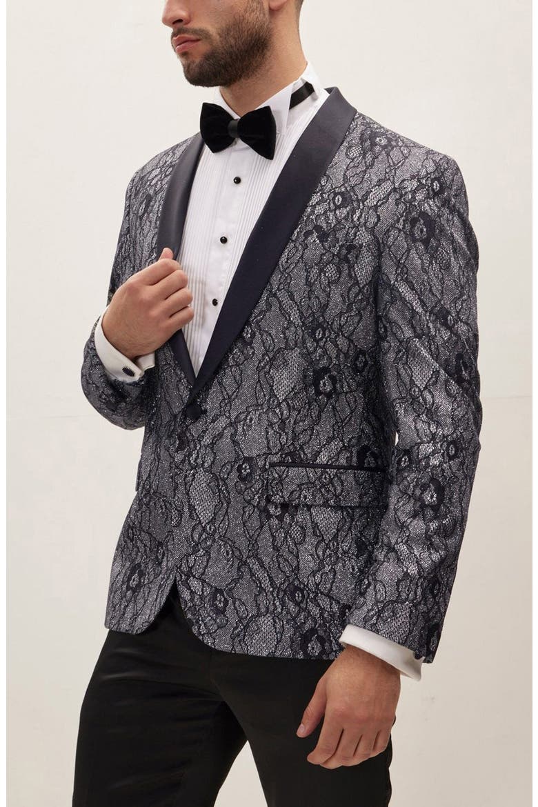Shawl Collar Lace Formal Jacket, Alternate, color, NAVY