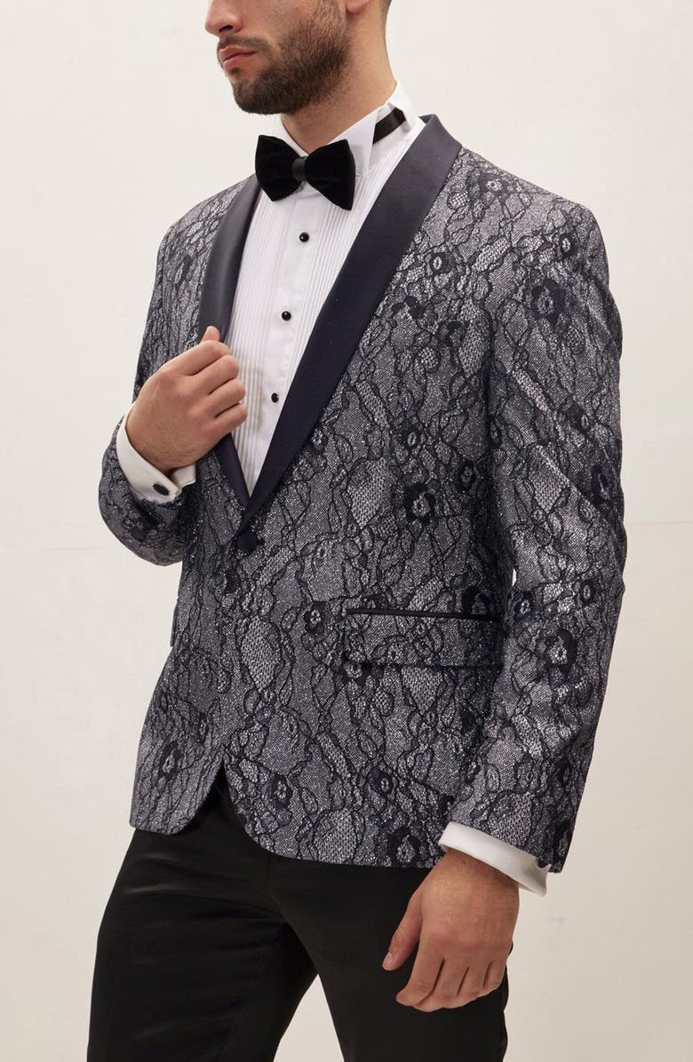 RON TOMSON Shawl Collar Lace Formal Jacket, Alternate, color, Navy
