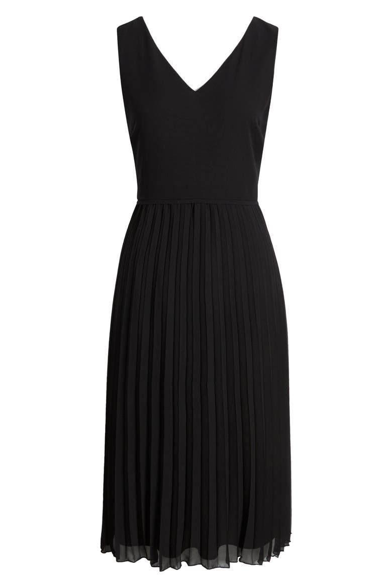 Pleated Skirt Sleeveless Dress, Alternate, color, BLACK