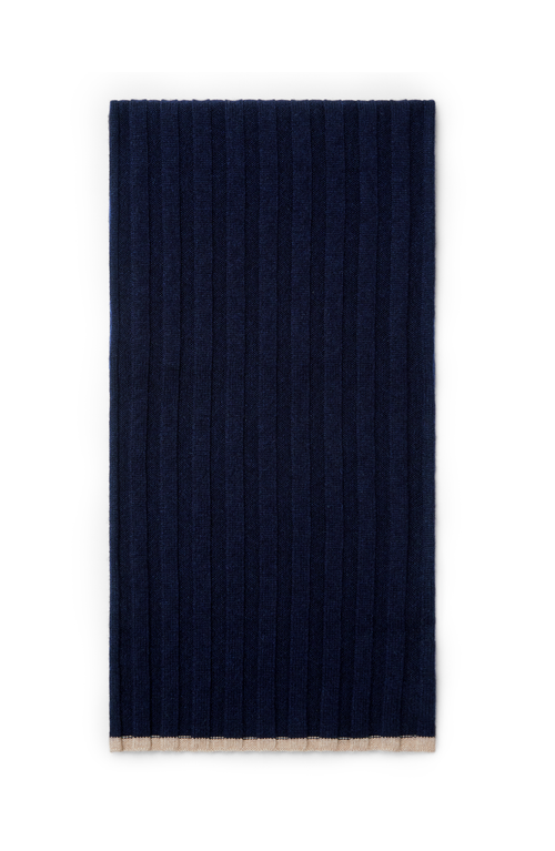 Brunello Cucinelli Ribbed Knit Scarf In Navy Blue
