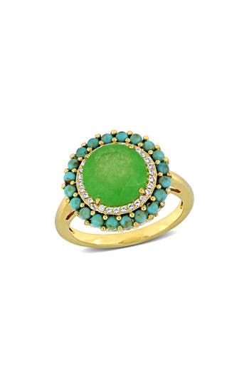 Delmar Dyed Jade & Turquoise Cabochon Halo Ring In Green