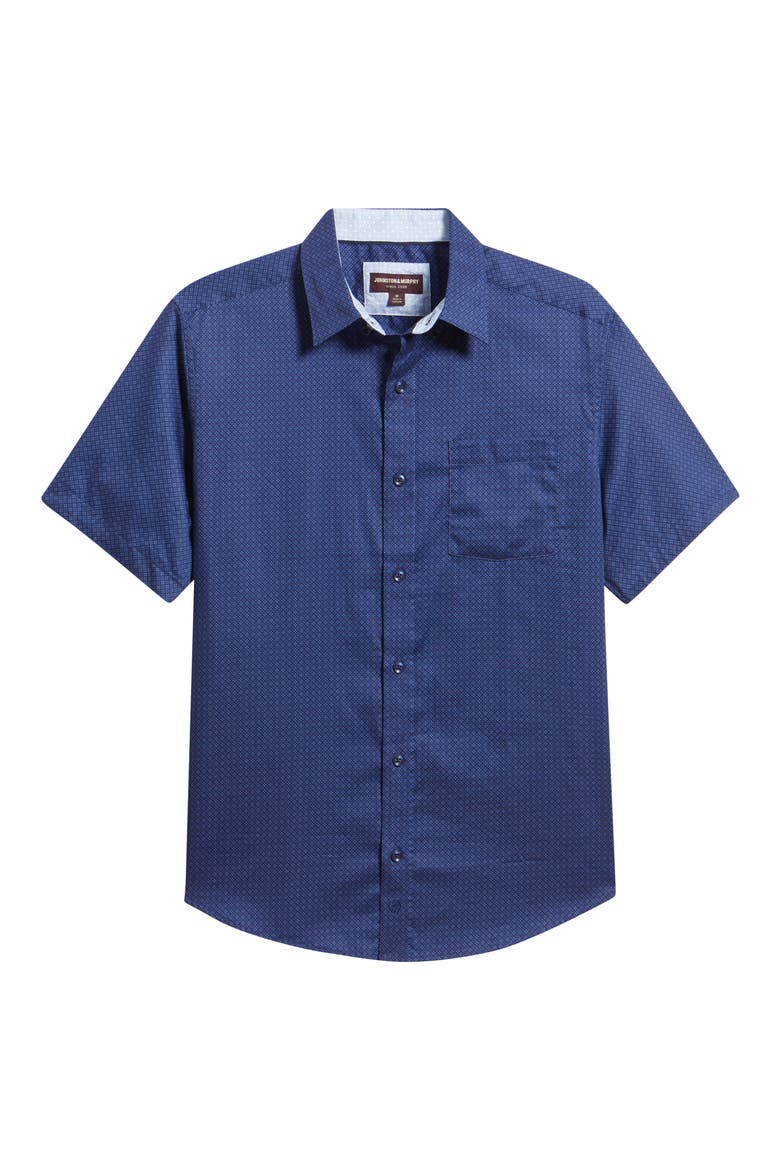 Logan Microprint Short Sleeve Cotton Blend Button-Up Shirt, Alternate, color, NAVY MINI CIRCLE