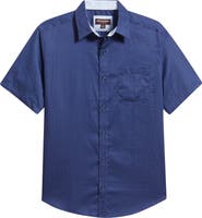 Johnston & Murphy Logan Microprint Short Sleeve Cotton Blend Button-Up Shirt