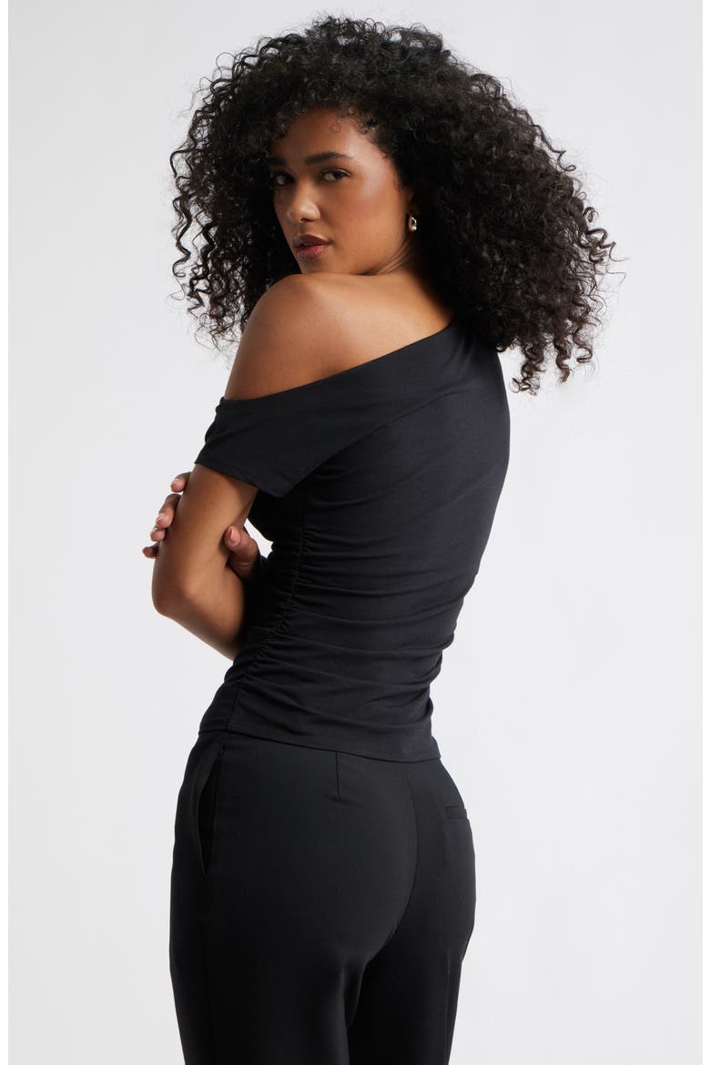 Ruched Off the Shoulder T-Shirt, Alternate, color, BLACK