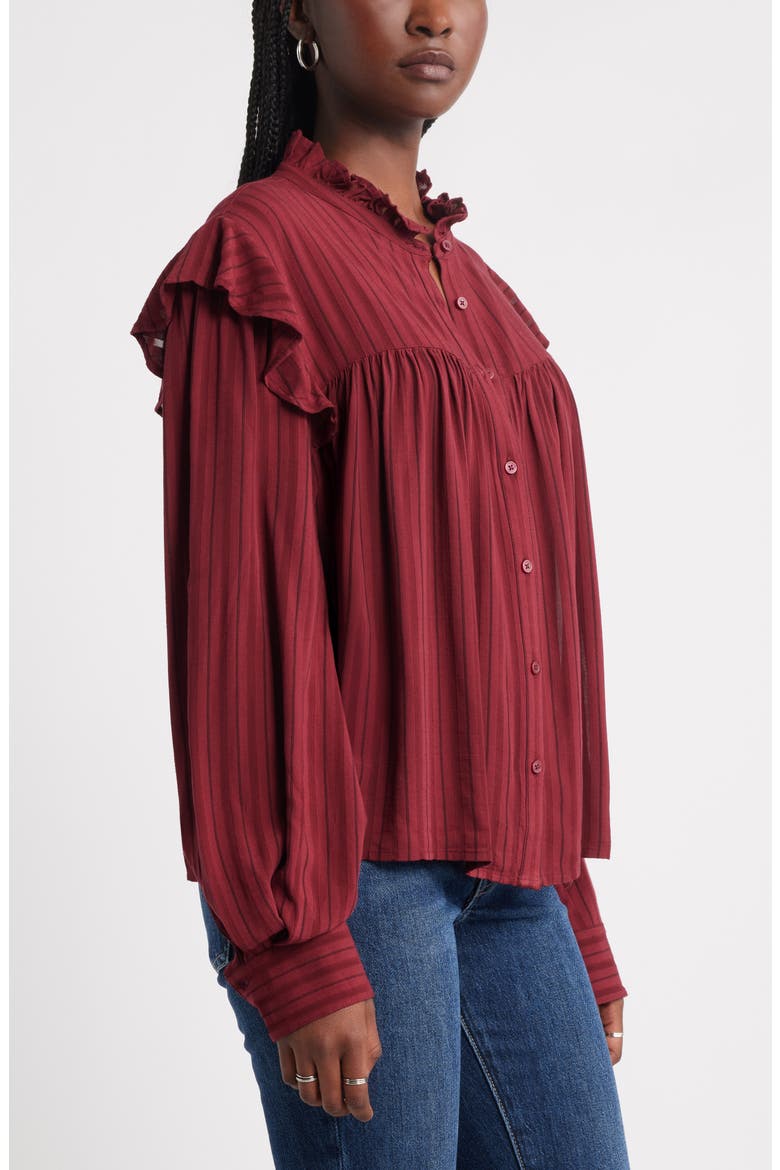 Ruffle Button-Up Shirt, Alternate, color, RED GRAPE