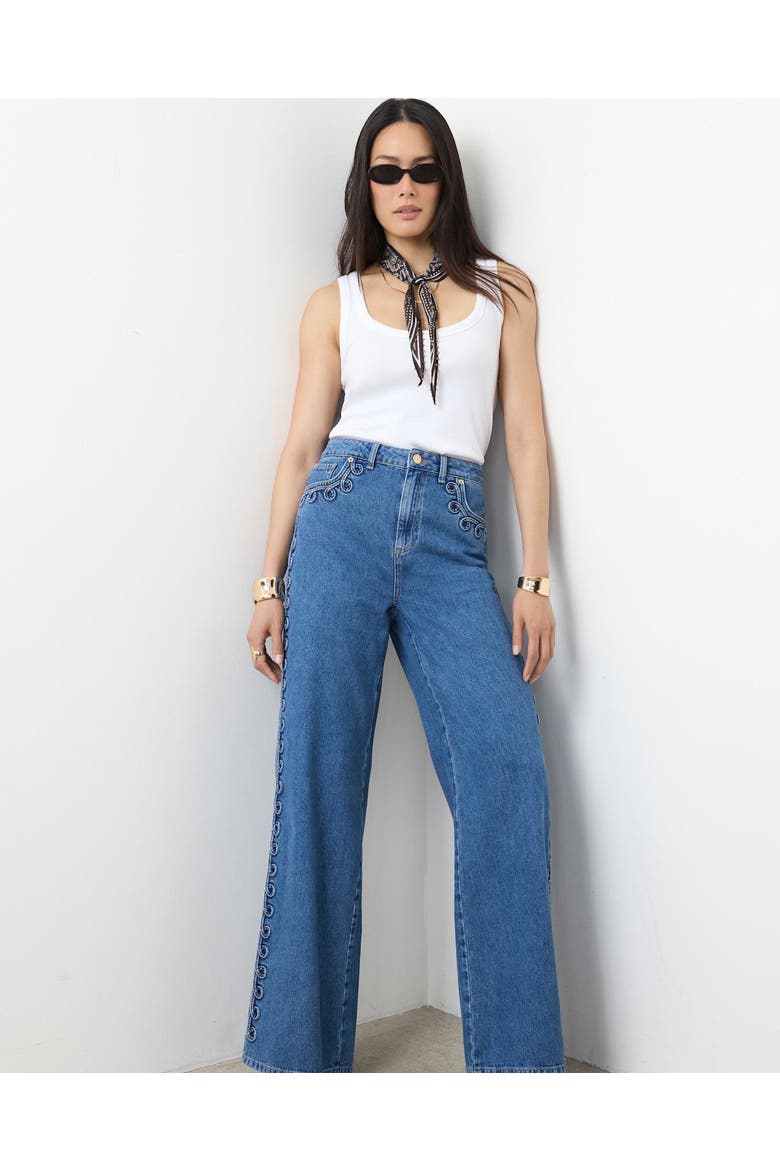 Swirl Detail Wide Jeans, Alternate, color, Blue