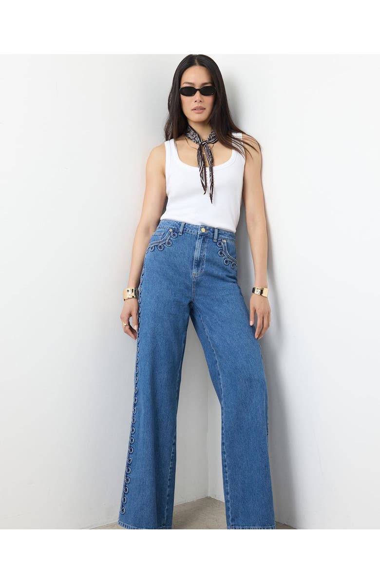 MINT VELVET Swirl Detail Wide Jeans, Alternate, color,
