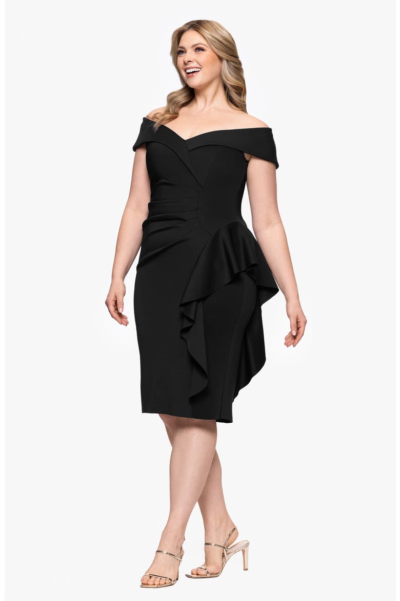 Ruffle Boat Neck Scuba Cocktail Dress, Alternate, color, BLACK