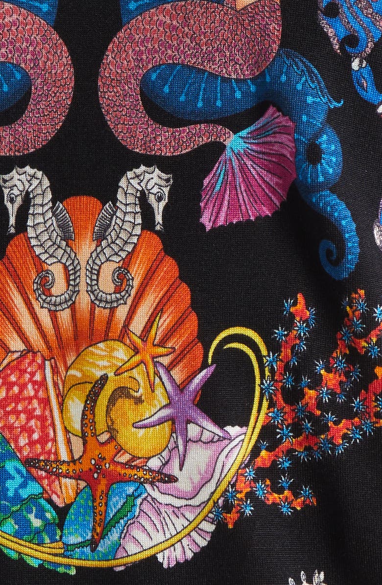 Versace Coral Theater Silk Polo Sweater, Alternate, color, Black Multicolor