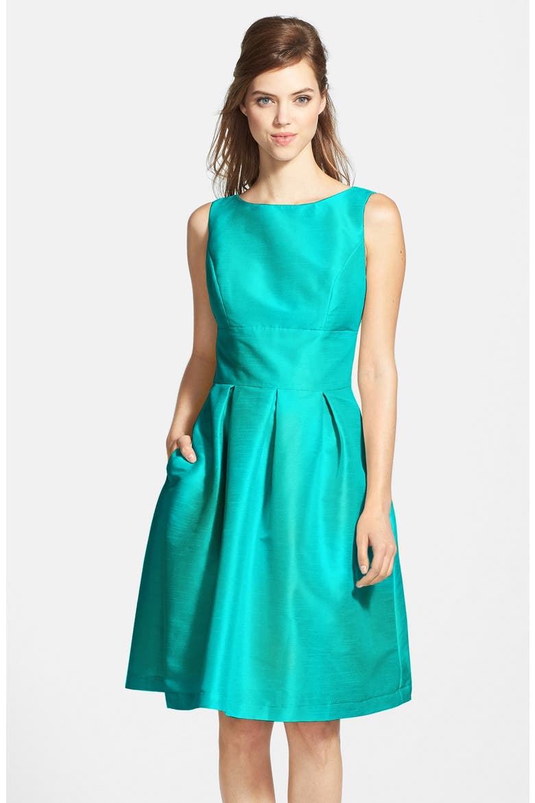 Dupioni Fit & Flare Dress, Main, color, AZURE