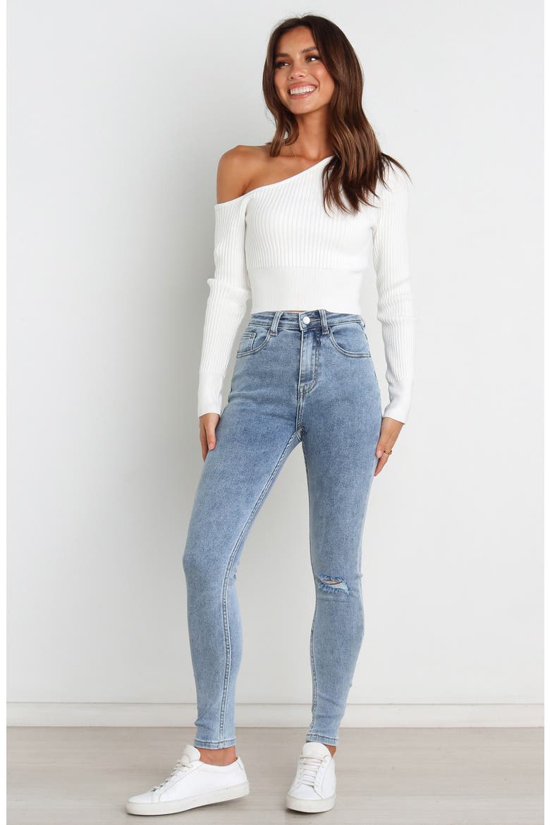 Tina One-Shoulder Rib Crop Sweater, Alternate, color, WHITE