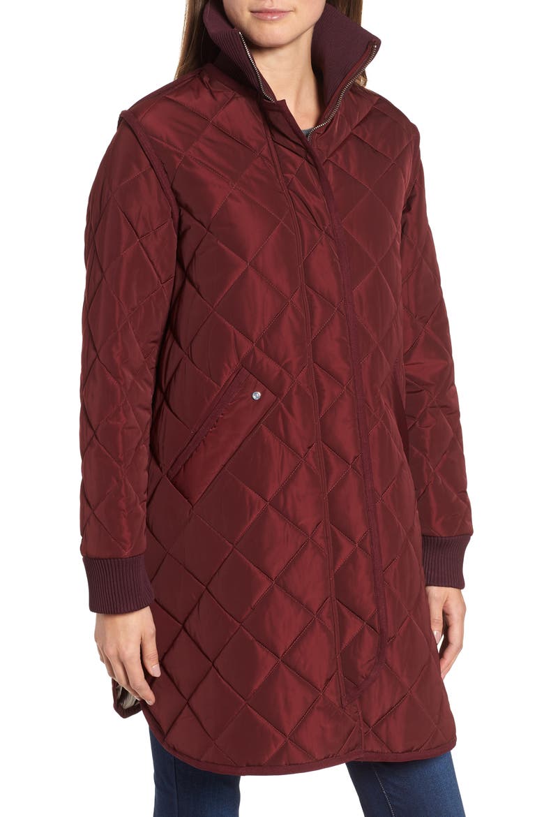 Quilted A-Line Jacket, Alternate, color, OXBLOOD