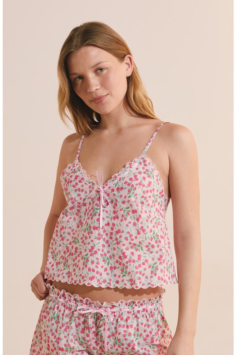Feuilline Strawberry Print Cotton Camisole, Alternate, color, IMP FOND ROSE