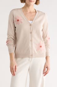 DR2 by Daniel Rainn Floral Appliqué V-Neck Cardigan