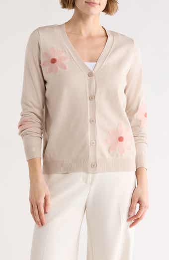 Floral Appliqué V-Neck Cardigan
