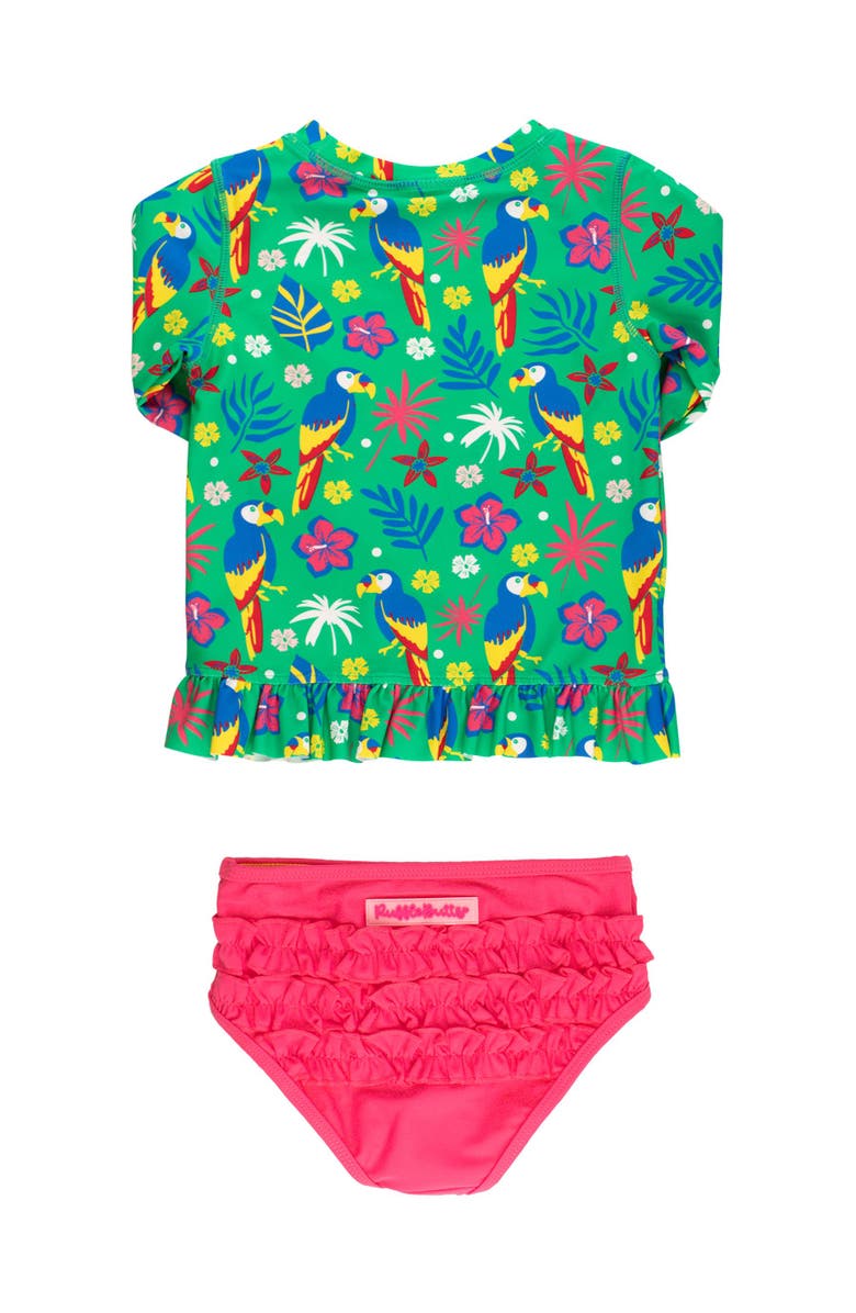RuffleButts Girls UPF50+ Long Sleeve Rash Guard Bikini, Alternate, color, Parrot Palms