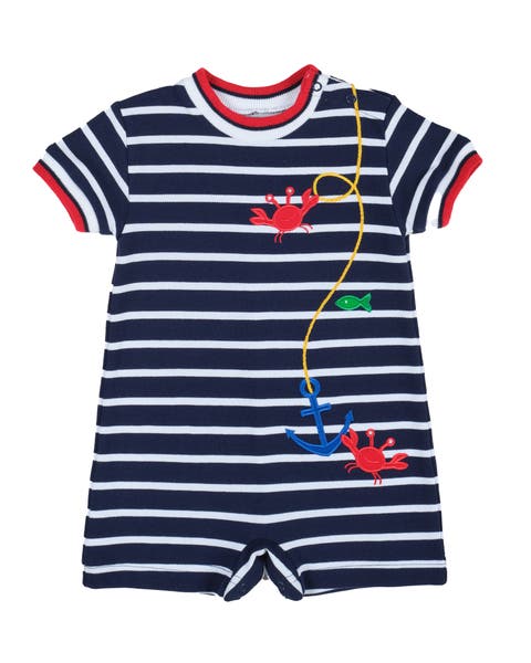 Stripe Knit Shortall With Anchor, Crabs & Fish