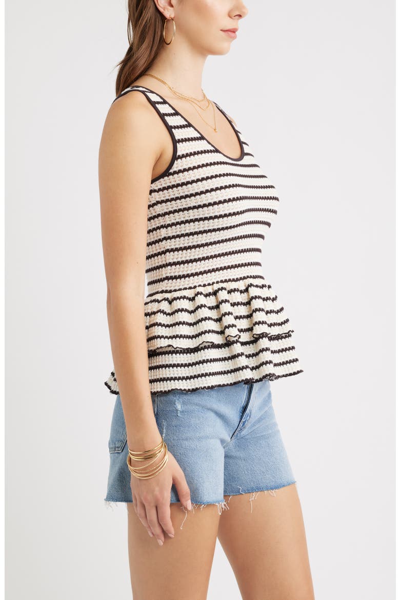 Stripe Crochet Tiered Peplum Tank, Alternate, color, IVORY- BROWN STRIPE