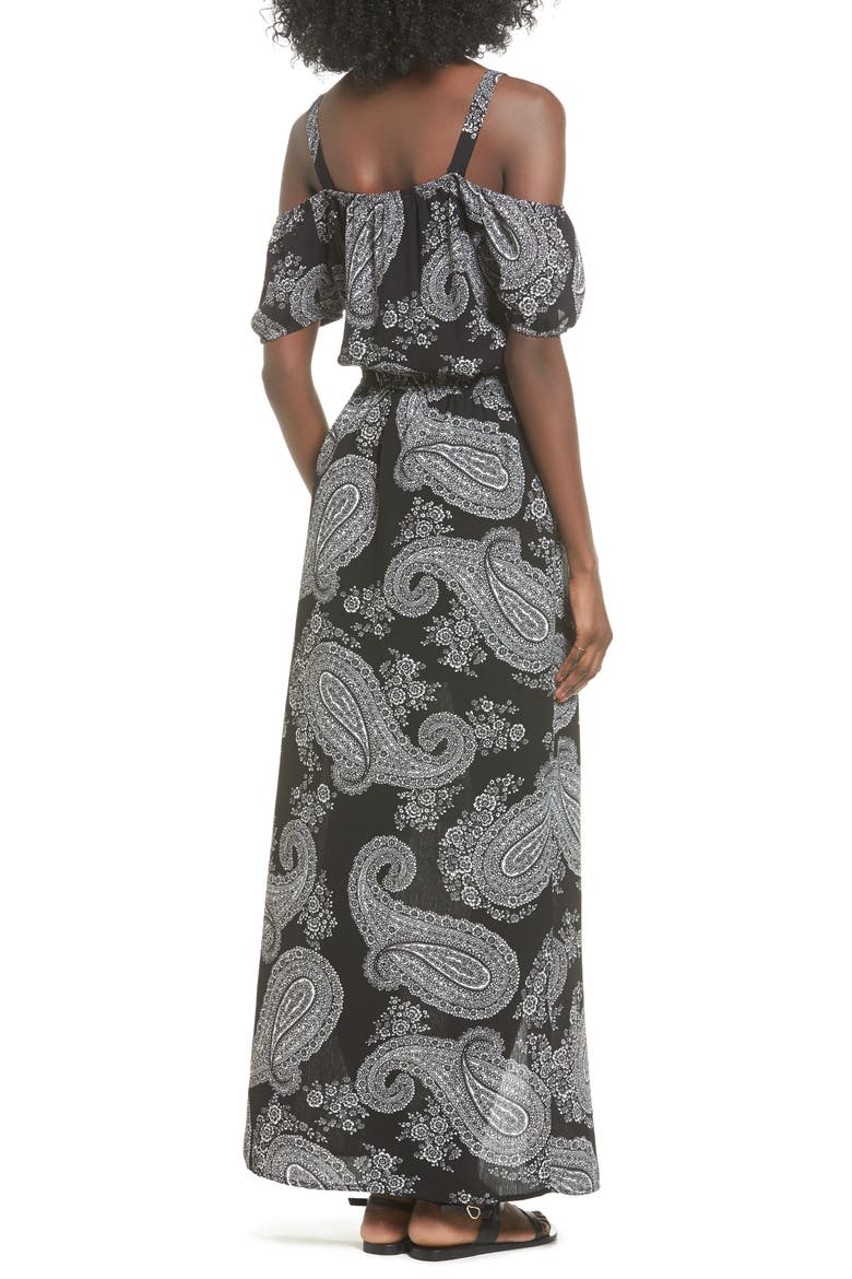 Off the Shoulder Maxi Romper, Alternate, color, BLACK PAISLEY FLORAL