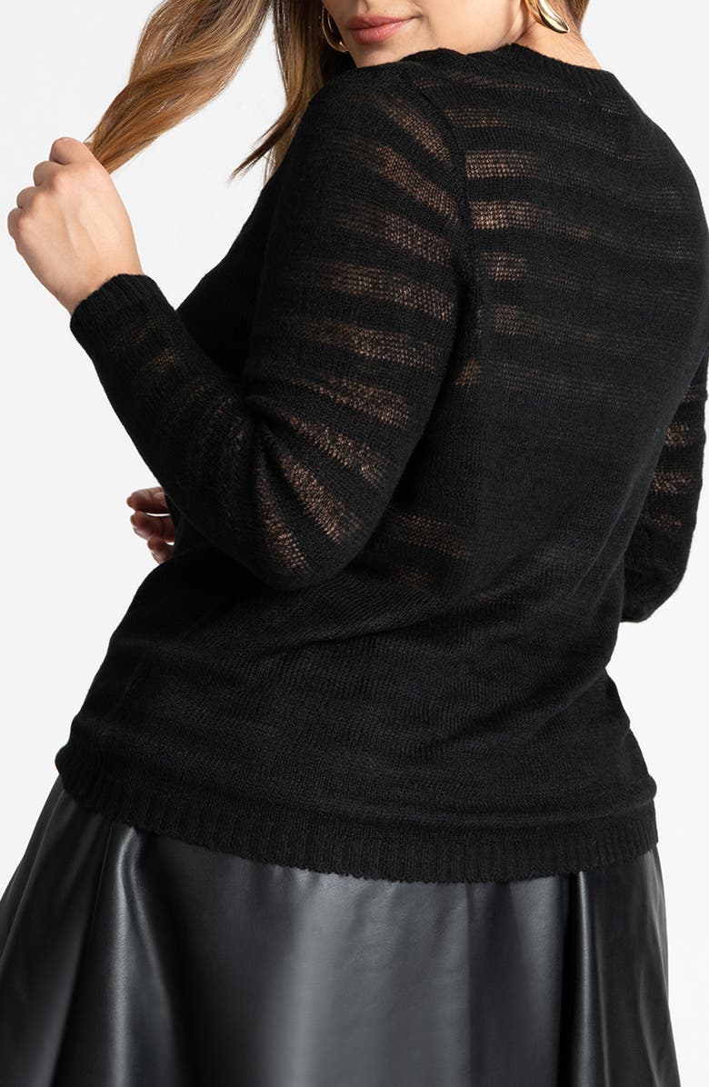 ELOQUII Sheer Stripe Crewneck Sweater, Alternate, color, 